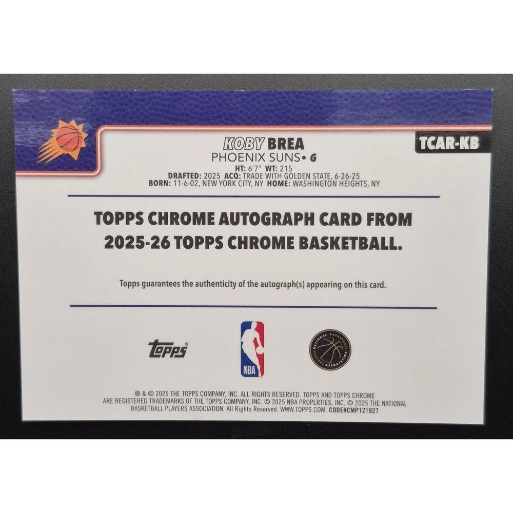 2025-26 Topps Chrome Koby Brea #TCAR-KB Rookie Autograph (RC) (AU) Phoenix‎ Suns